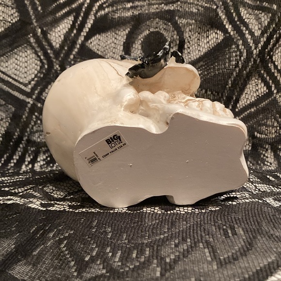 Distressed Faux Cracked Black Butterfly Resin Skull Tabletop Decor Piece - Picture 5 of 7